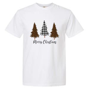 Merry Christmas Holiday Plaid Christmas Tree And Leopard Print Gift Garment-Dyed Heavyweight T-Shirt