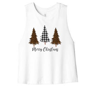 Merry Christmas Holiday Plaid Christmas Tree And Leopard Print Gift Women's Racerback Cropped Tank