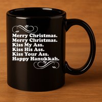 Merry Christmas Happy Hanukkah Funny Holiday 11oz C Handle Ceramic Mug