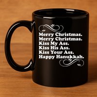 Merry Christmas Happy Hanukkah Funny Holiday 11oz C Handle Ceramic Mug