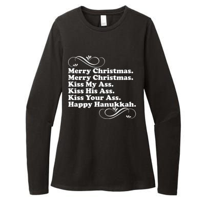 Merry Christmas Happy Hanukkah Funny Holiday Womens CVC Long Sleeve Shirt