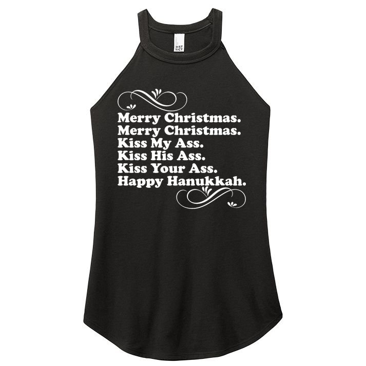 Merry Christmas Happy Hanukkah Funny Holiday Women's Perfect Tri Rocker Tank
