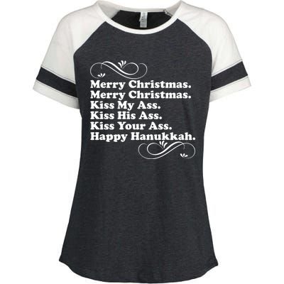 Merry Christmas Happy Hanukkah Funny Holiday Enza Ladies Jersey Colorblock Tee