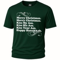 Merry Christmas Happy Hanukkah Funny Holiday Cooling Performance Crew T-Shirt