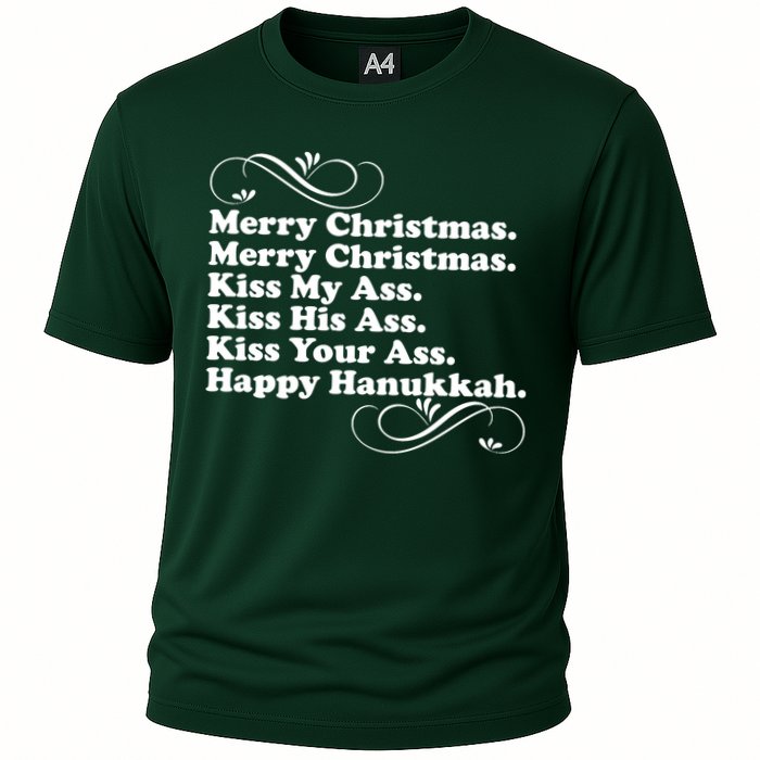 Merry Christmas Happy Hanukkah Funny Holiday Cooling Performance Crew T-Shirt
