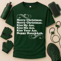 Merry Christmas Happy Hanukkah Funny Holiday Cooling Performance Crew T-Shirt