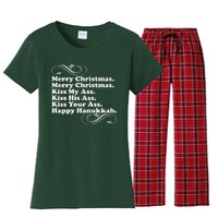 Merry Christmas Happy Hanukkah Funny Holiday Women's Flannel Pajama Set