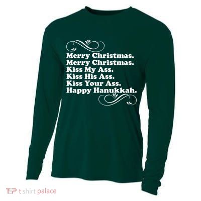 Merry Christmas Happy Hanukkah Funny Holiday Cooling Performance Long Sleeve Crew