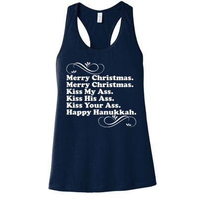 Merry Christmas Happy Hanukkah Funny Holiday Women's Racerback Tank