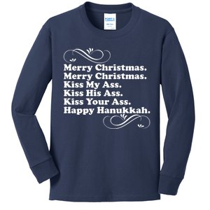 Merry Christmas Happy Hanukkah Funny Holiday Kids Long Sleeve Shirt