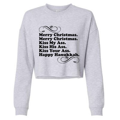 Merry Christmas Happy Hanukkah Funny Holiday Cropped Pullover Crew