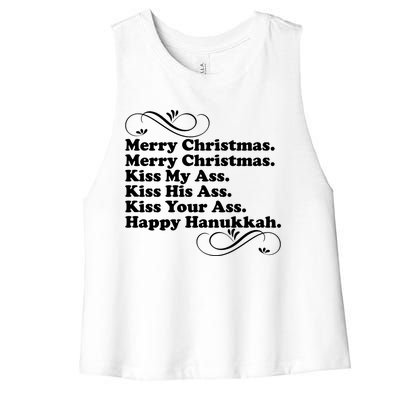 Merry Christmas Happy Hanukkah Funny Holiday Women's Racerback Cropped Tank