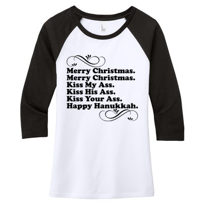 Merry Christmas Happy Hanukkah Funny Holiday Women's Tri-Blend 3/4-Sleeve Raglan Shirt