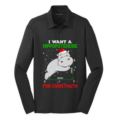 Math Christmas Hippo I Want A Hippopotenuse For Christmath Meaningful Gift Silk Touch Performance Long Sleeve Polo