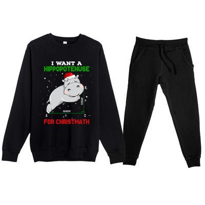 Math Christmas Hippo I Want A Hippopotenuse For Christmath Meaningful Gift Premium Crewneck Sweatsuit Set