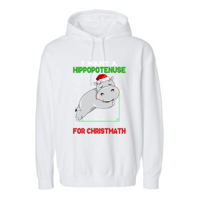 Math Christmas Hippo I Want A Hippopotenuse For Christmath Meaningful Gift Garment-Dyed Fleece Hoodie