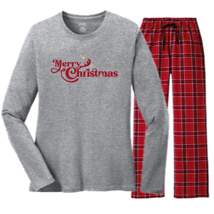 Merry Christmas Holiday Festive Gift Women's Long Sleeve Flannel Pajama Set 