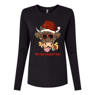 Mooey Christmas Hairy Highland Cow Xmas Light Santa Hat Gift Womens Cotton Relaxed Long Sleeve T-Shirt