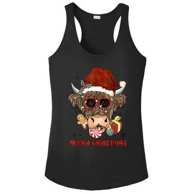 Mooey Christmas Hairy Highland Cow Xmas Light Santa Hat Gift Ladies PosiCharge Competitor Racerback Tank