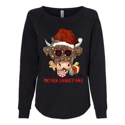 Mooey Christmas Hairy Highland Cow Xmas Light Santa Hat Gift Womens California Wash Sweatshirt