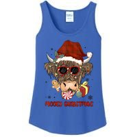 Mooey Christmas Hairy Highland Cow Xmas Light Santa Hat Gift Ladies Essential Tank