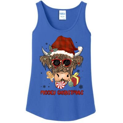 Mooey Christmas Hairy Highland Cow Xmas Light Santa Hat Gift Ladies Essential Tank