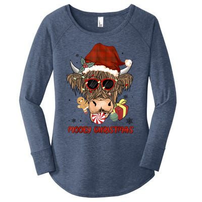 Mooey Christmas Hairy Highland Cow Xmas Light Santa Hat Gift Women's Perfect Tri Tunic Long Sleeve Shirt