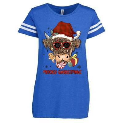 Mooey Christmas Hairy Highland Cow Xmas Light Santa Hat Gift Enza Ladies Jersey Football T-Shirt