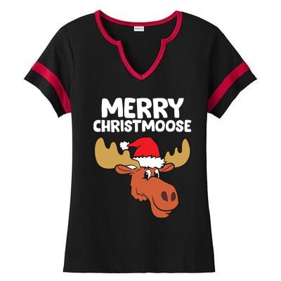 Moose Christmas Hat Moose Merry Christmoose Merry Christmas Gift Ladies Halftime Notch Neck Tee