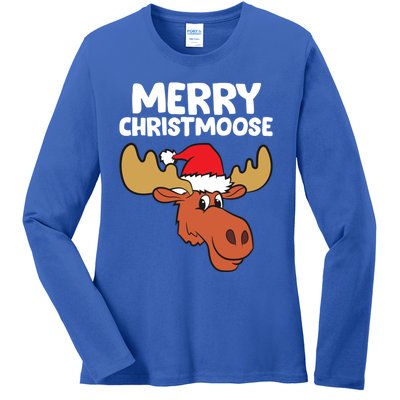 Moose Christmas Hat Moose Merry Christmoose Merry Christmas Gift Ladies Long Sleeve Shirt