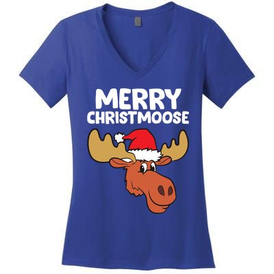 Moose Christmas Hat Moose Merry Christmoose Merry Christmas Gift Women's V-Neck T-Shirt