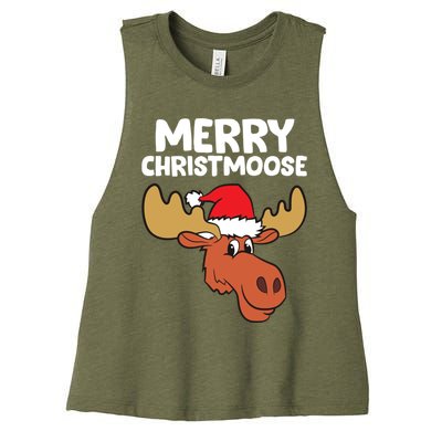 Moose Christmas Hat Moose Merry Christmoose Merry Christmas Gift Women's Racerback Cropped Tank