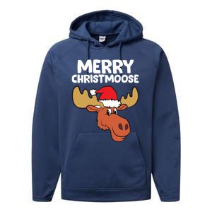 Moose Christmas Hat Moose Merry Christmoose Merry Christmas Gift Performance Fleece Hoodie