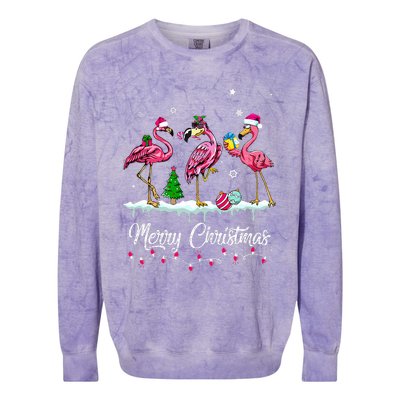 Merry Christmas Hat Santa Flamingo Snow Xmas Pajamas  Colorblast Crewneck Sweatshirt