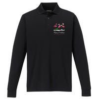 Merry Christmas Hat Santa Flamingo Snow Xmas Pajamas  Performance Long Sleeve Polo