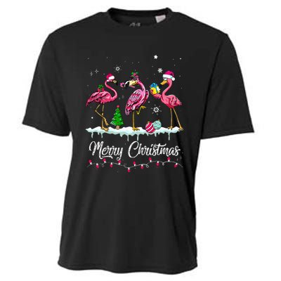 Merry Christmas Hat Santa Flamingo Snow Xmas Pajamas  Cooling Performance Crew T-Shirt