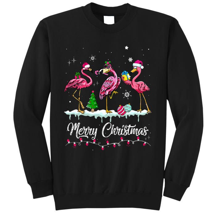 Merry Christmas Hat Santa Flamingo Snow Xmas Pajamas  Sweatshirt