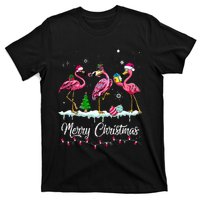 Merry Christmas Hat Santa Flamingo Snow Xmas Pajamas  T-Shirt