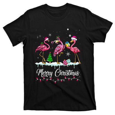 Merry Christmas Hat Santa Flamingo Snow Xmas Pajamas  T-Shirt