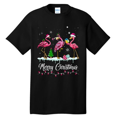 Merry Christmas Hat Santa Flamingo Snow Xmas Pajamas  Tall T-Shirt