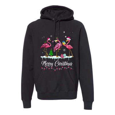 Merry Christmas Hat Santa Flamingo Snow Xmas Pajamas  Premium Hoodie