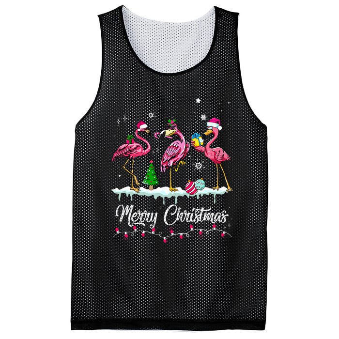 Merry Christmas Hat Santa Flamingo Snow Xmas Pajamas  Mesh Reversible Basketball Jersey Tank