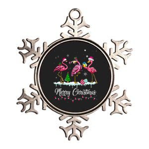 Merry Christmas Hat Santa Flamingo Snow Xmas Pajamas  Metallic Star Ornament