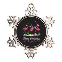 Merry Christmas Hat Santa Flamingo Snow Xmas Pajamas  Metallic Star Ornament