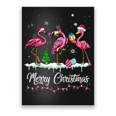 Merry Christmas Hat Santa Flamingo Snow Xmas Pajamas  Poster