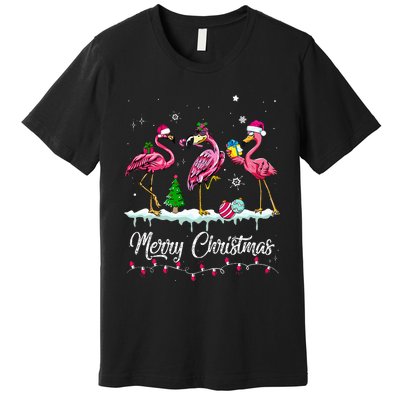 Merry Christmas Hat Santa Flamingo Snow Xmas Pajamas  Premium T-Shirt