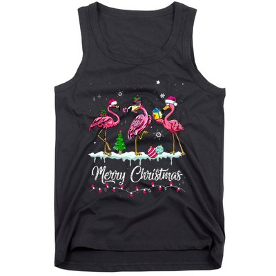 Merry Christmas Hat Santa Flamingo Snow Xmas Pajamas  Tank Top