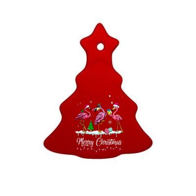 Merry Christmas Hat Santa Flamingo Snow Xmas Pajamas  Ceramic Tree Ornament