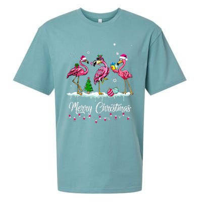 Merry Christmas Hat Santa Flamingo Snow Xmas Pajamas  Sueded Cloud Jersey T-Shirt