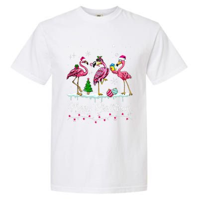 Merry Christmas Hat Santa Flamingo Snow Xmas Pajamas  Garment-Dyed Heavyweight T-Shirt